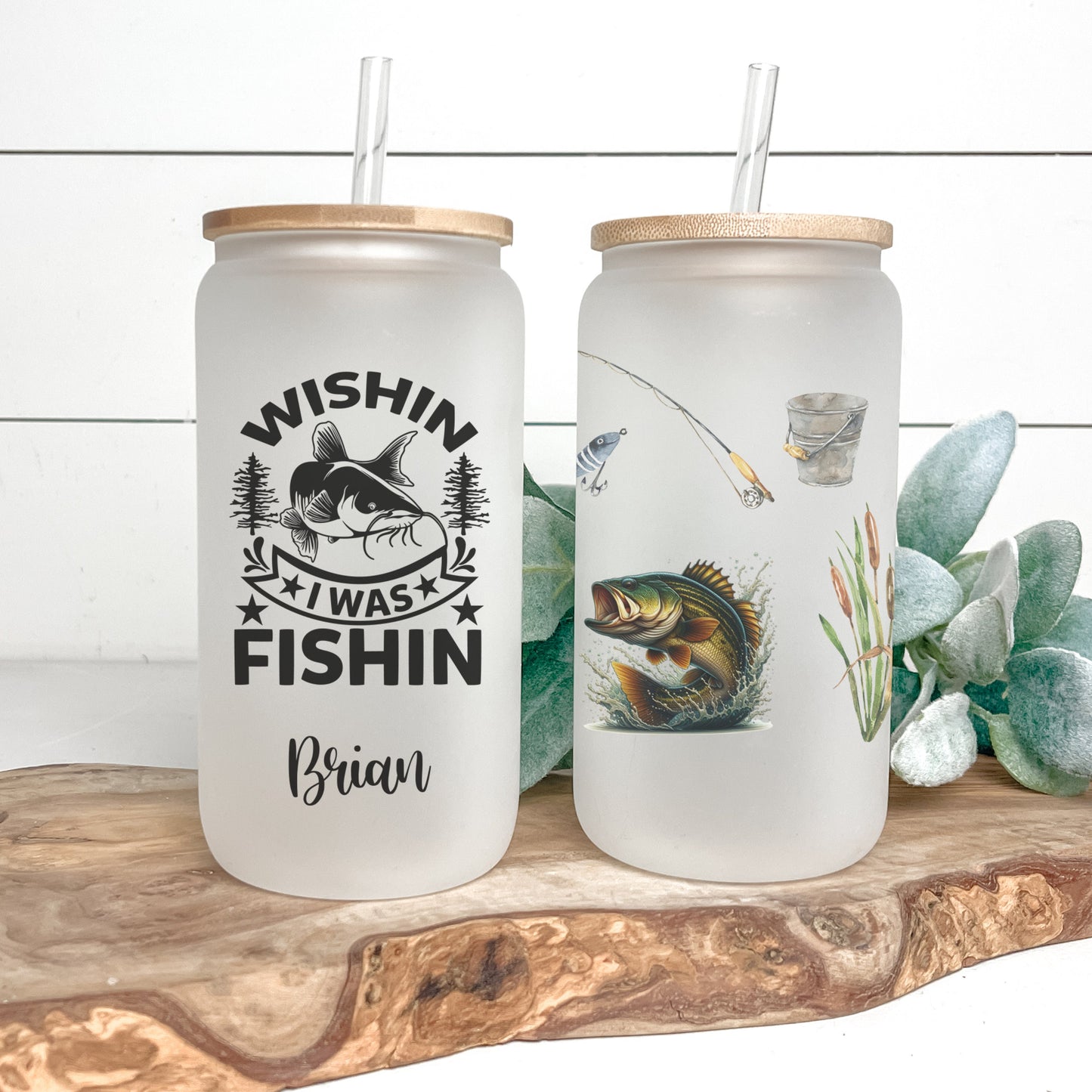Personalized Fishing Frosted Tumbler - Don't Be a Dumb Bass Iced Coffee Cup