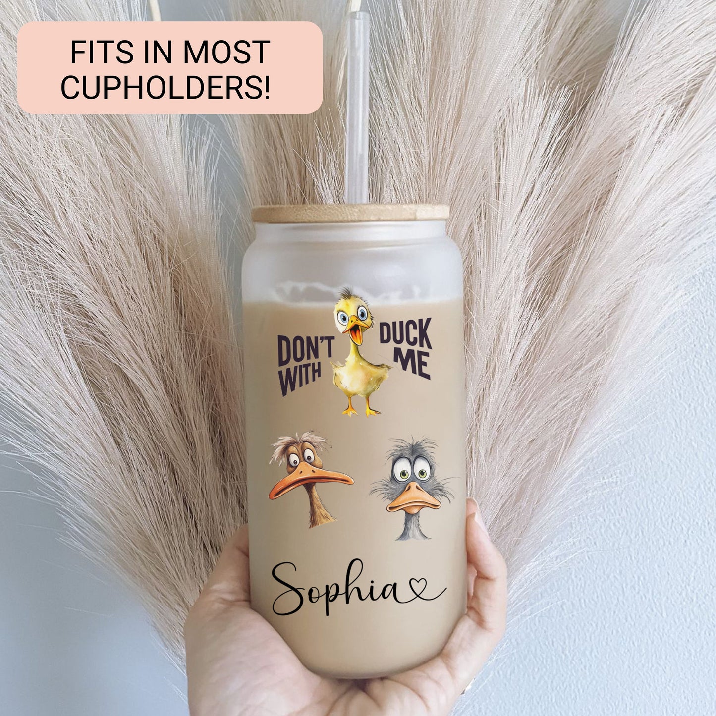 Personalized Funny Duck Frosted Glass Tumbler - Custom Iced Coffee Cup for Duck Lovers