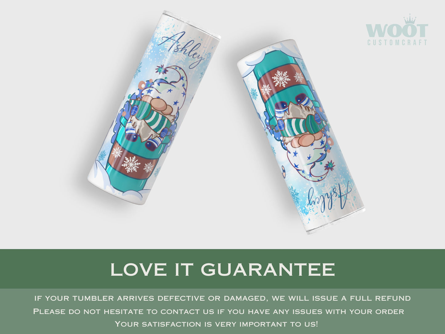 Personalized Christmas Gnome Tumbler - Winter Gift with Snowflakes
