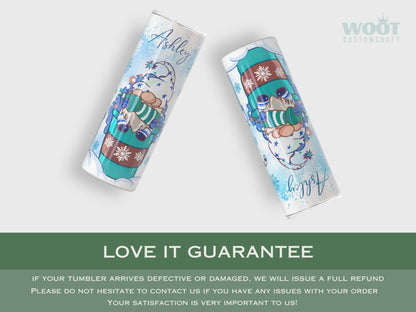 Personalized Christmas Gnome Tumbler - Winter Gift with Snowflakes