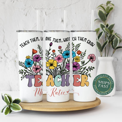 Personalized Floral Wildflower Tumbler - Teacher Appreciation Gift