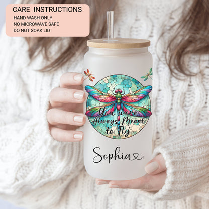 Personalized Dragonfly Glass Cup - Custom Frosted Tumbler for Coffee Lovers