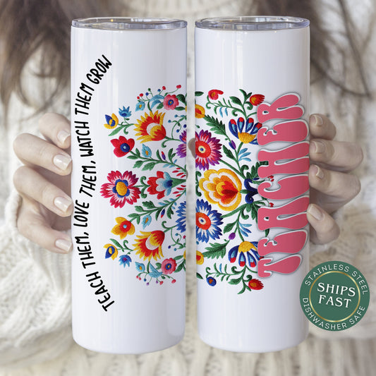 Personalized Wildflower Teacher Tumbler - Custom Floral Gift for Teacher Appreciation