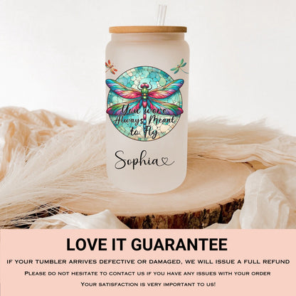 Personalized Dragonfly Glass Cup - Custom Frosted Tumbler for Coffee Lovers