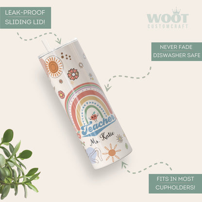 Personalized Retro Teacher Tumbler with Name - Thank You Gift for Teacher Appreciation