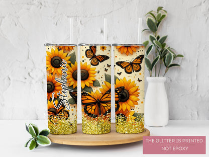 Personalized Sunflower Tumbler - Custom Floral Gift for Women and Sunflower Lovers