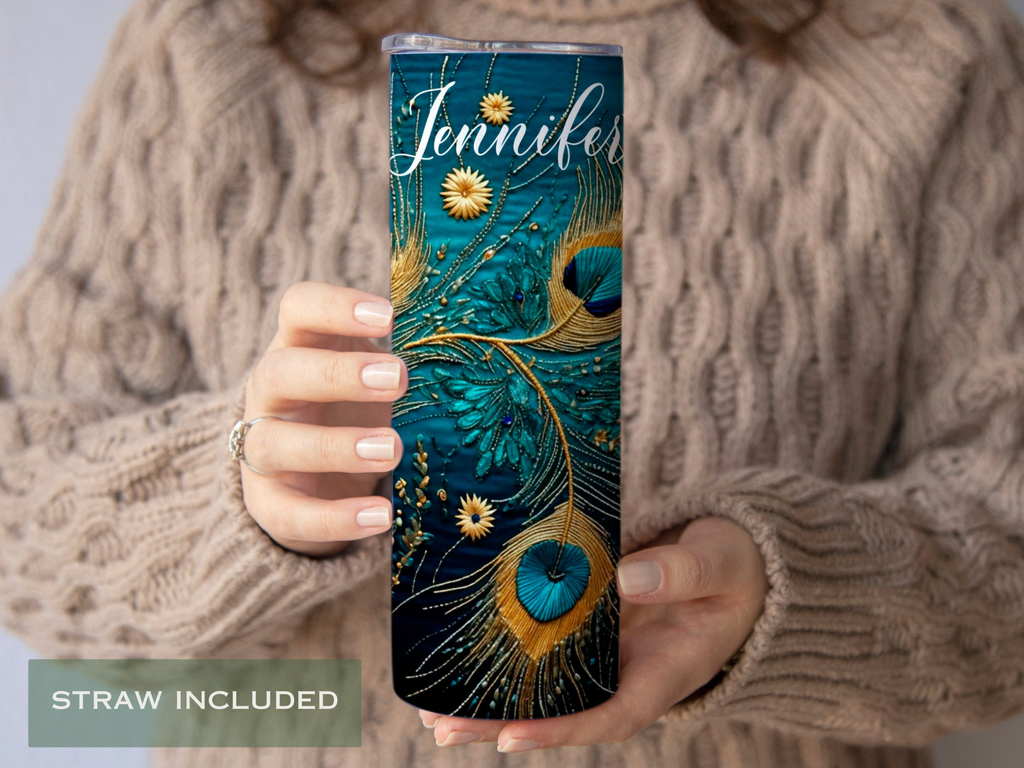 Embroidery Peacock Tumbler Customized