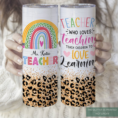 Custom Rainbow Teacher Tumbler - Personalized Travel Cup for Appreciation Gifts