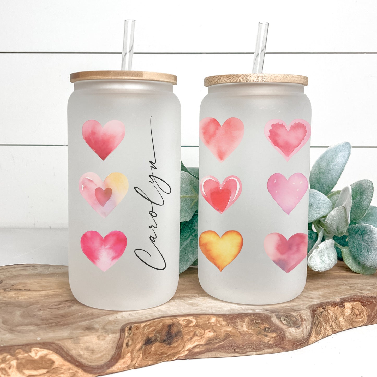 Red Heart Cup Personalized, Red Heart Glass Cup, Custom Red Heart Frosted Glass Cup, Red Heart Glass Tumbler, Red Heart Iced Coffee Cup Gift