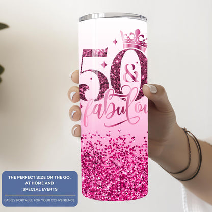 Personalized Birthday Tumbler 50th Birthday Gift for Women Custom Birthday Cup 50 and Fabulous Tumbler Birthday Party Decoration Dishwasher Safe Tumbler Glitter Tumbler Crown Birthday Cup