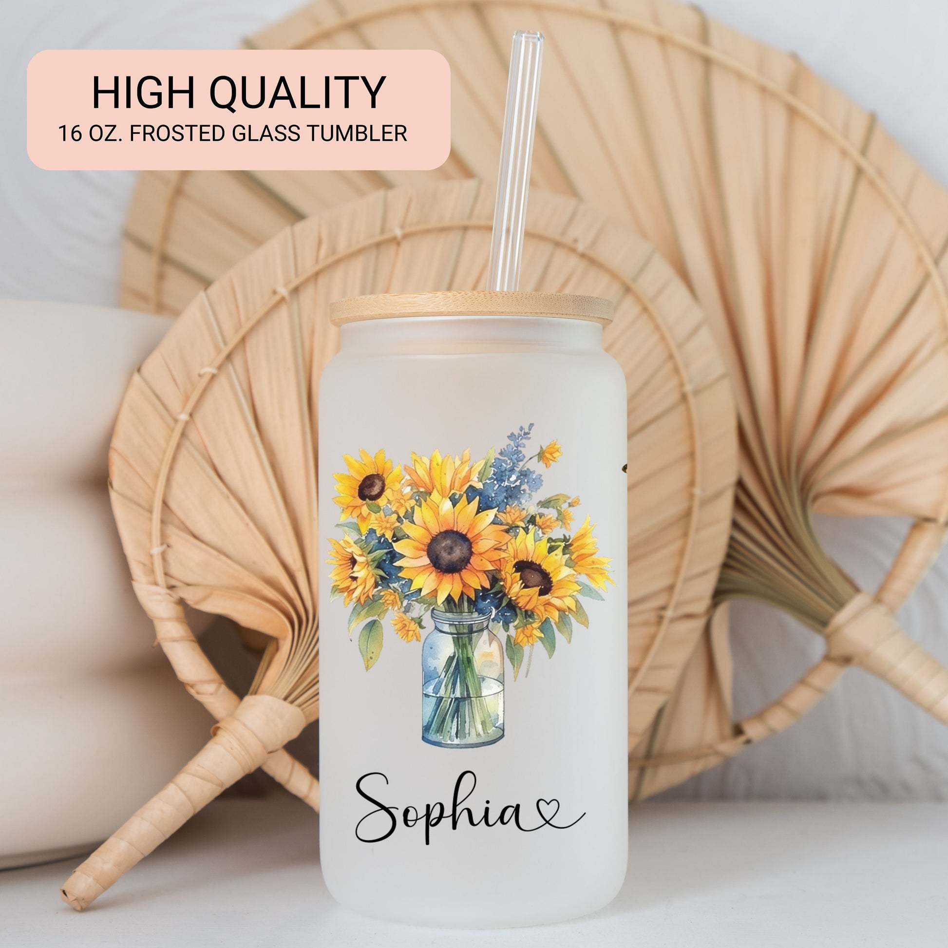 Sunflower Cup Personalized Flower Glass For Her