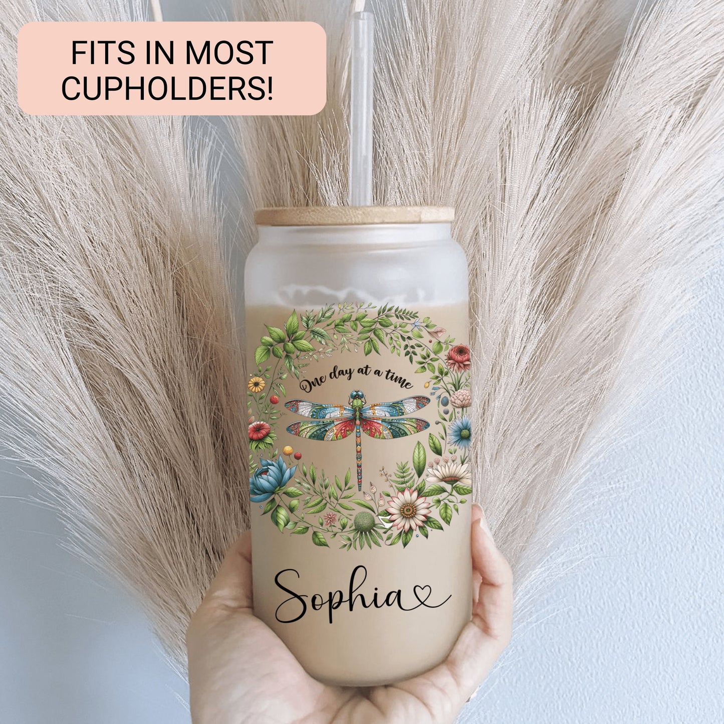 Personalized Dragonfly Frosted Glass Cup - Custom Tumbler for Coffee Lovers