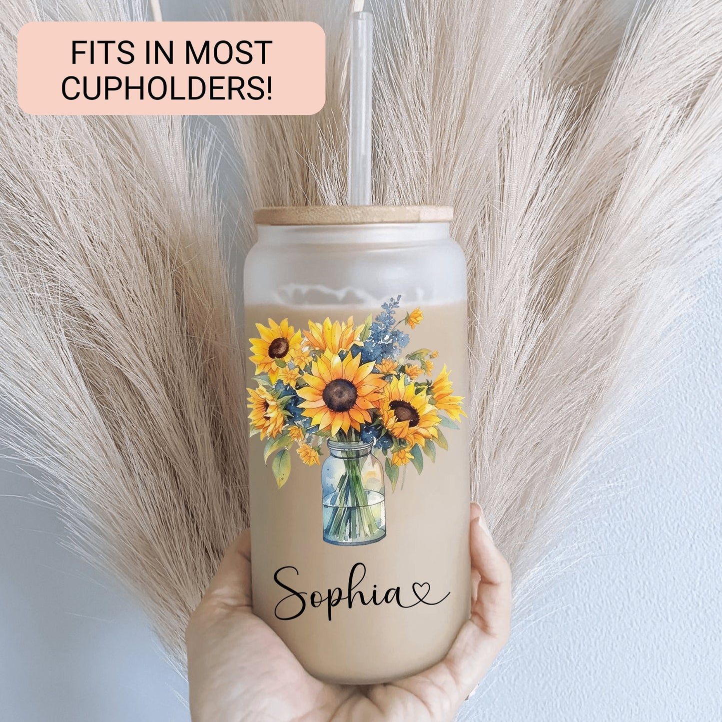 Custom Sunflower Frosted Glass Cup For Mom