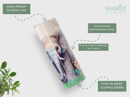 Personalized Floral Elephant Tumbler - Cute Gift for Elephant Lovers