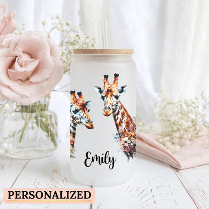 Custom giraffe iced coffee cup designed with a playful giraffe illustration ideal for gifting or everyday use