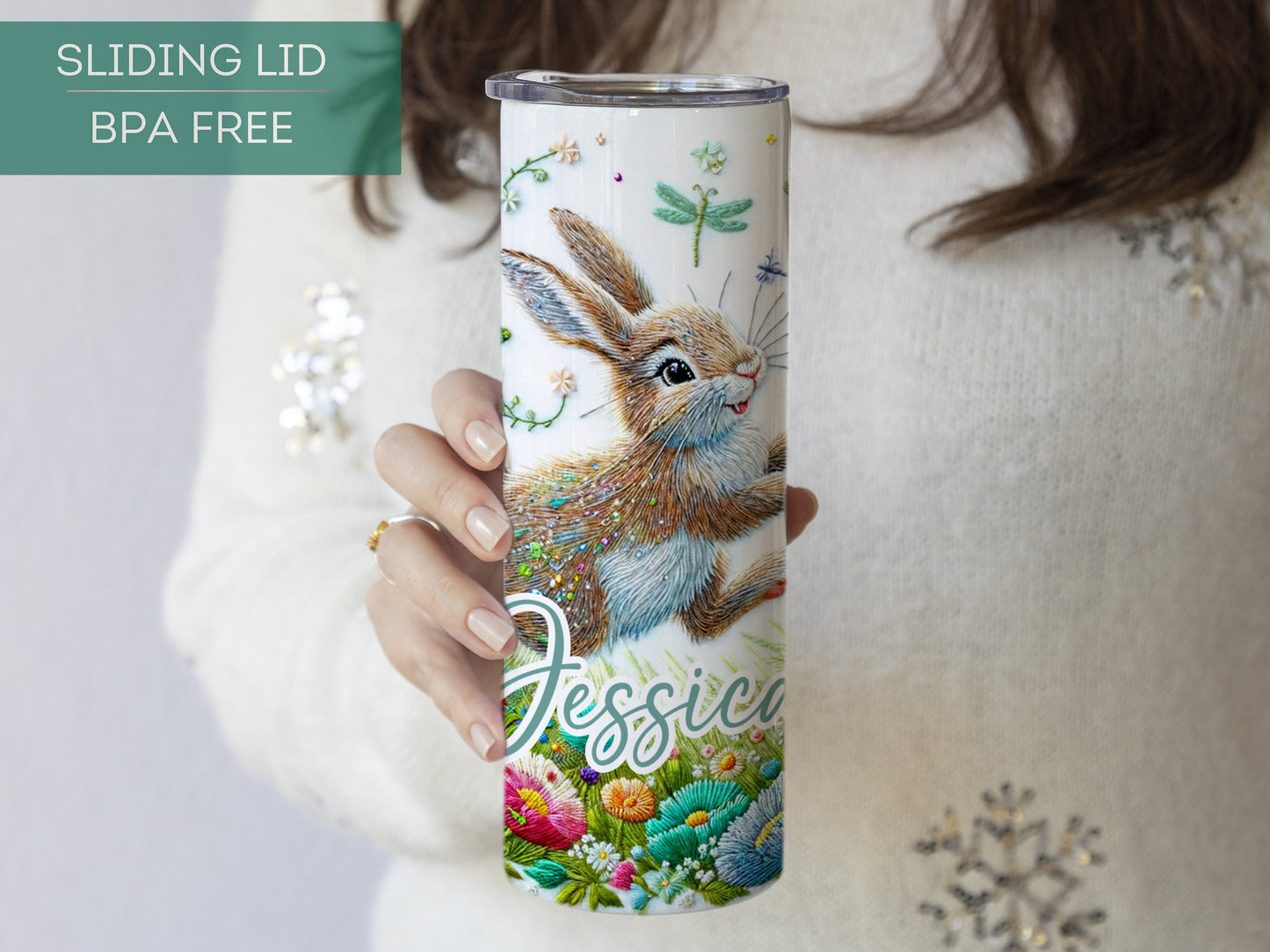 Personalized Rabbit Tumbler - Floral Gift for Rabbit Lovers and Easter