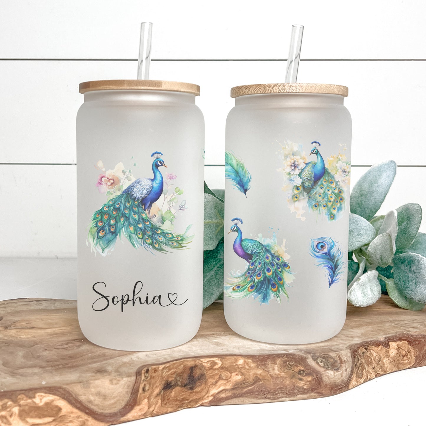 Peacock Glass Cup Custom Peacock Frosted Glass Cup