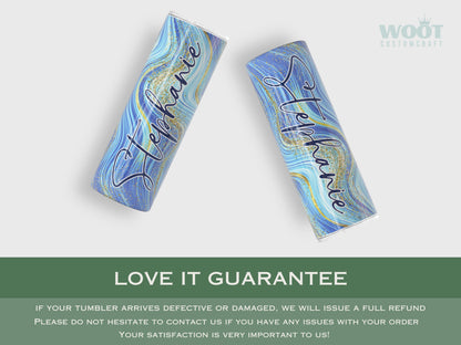 Personalized Blue Glitter Swirl Tumbler - Mothers Day or Bridesmaid Gift