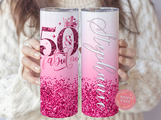 Personalized 50th Birthday Tumbler - Fabulous Gift Travel Cup for Her | Happy 50th Celebration