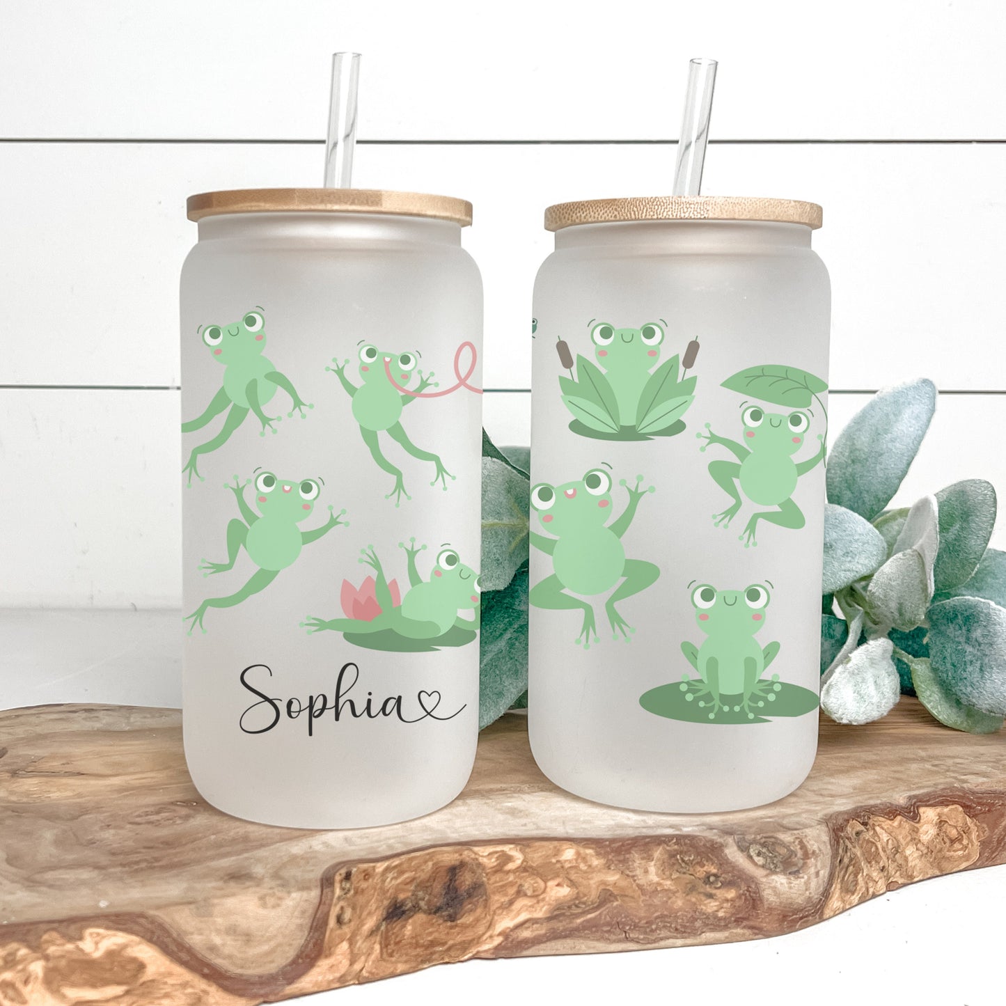 Personalized Frog Frosted Glass Tumbler - Custom Iced Coffee Cup for Frog Lovers