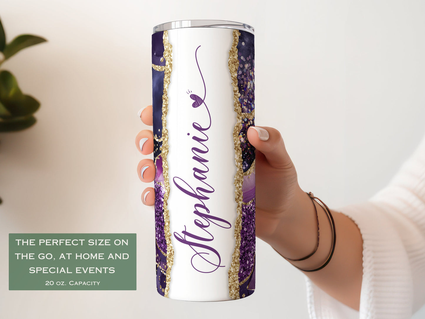 Personalized Purple Agate Tumbler - Custom Glitter Gift for Her or Mom