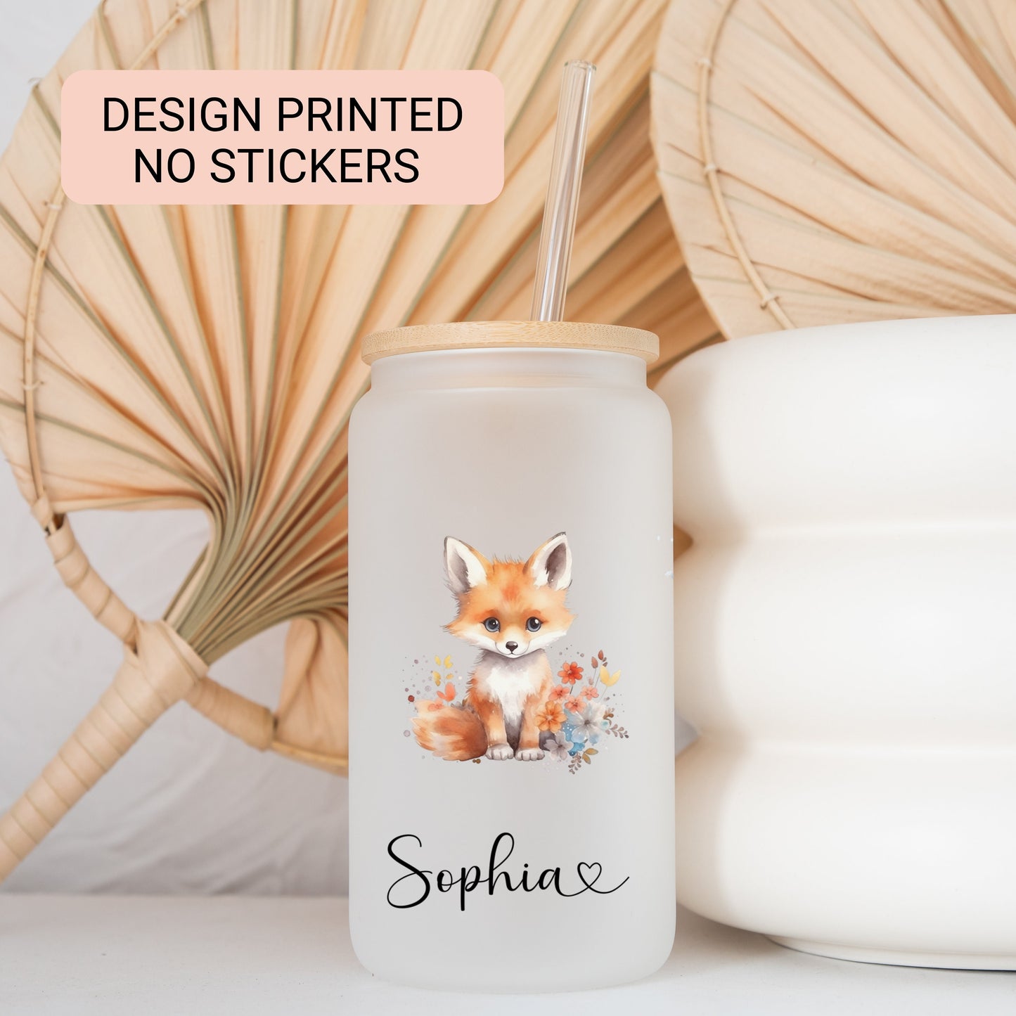 Personalized Fox Frosted Glass Cup - Custom Iced Coffee Tumbler for Fox Lovers