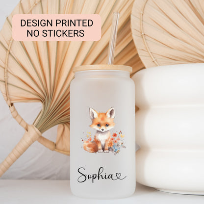 Personalized Fox Frosted Glass Cup - Custom Iced Coffee Tumbler for Fox Lovers