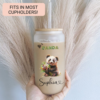 Personalized Panda Glass Cup - Custom Frosted Tumbler for Coffee Lovers