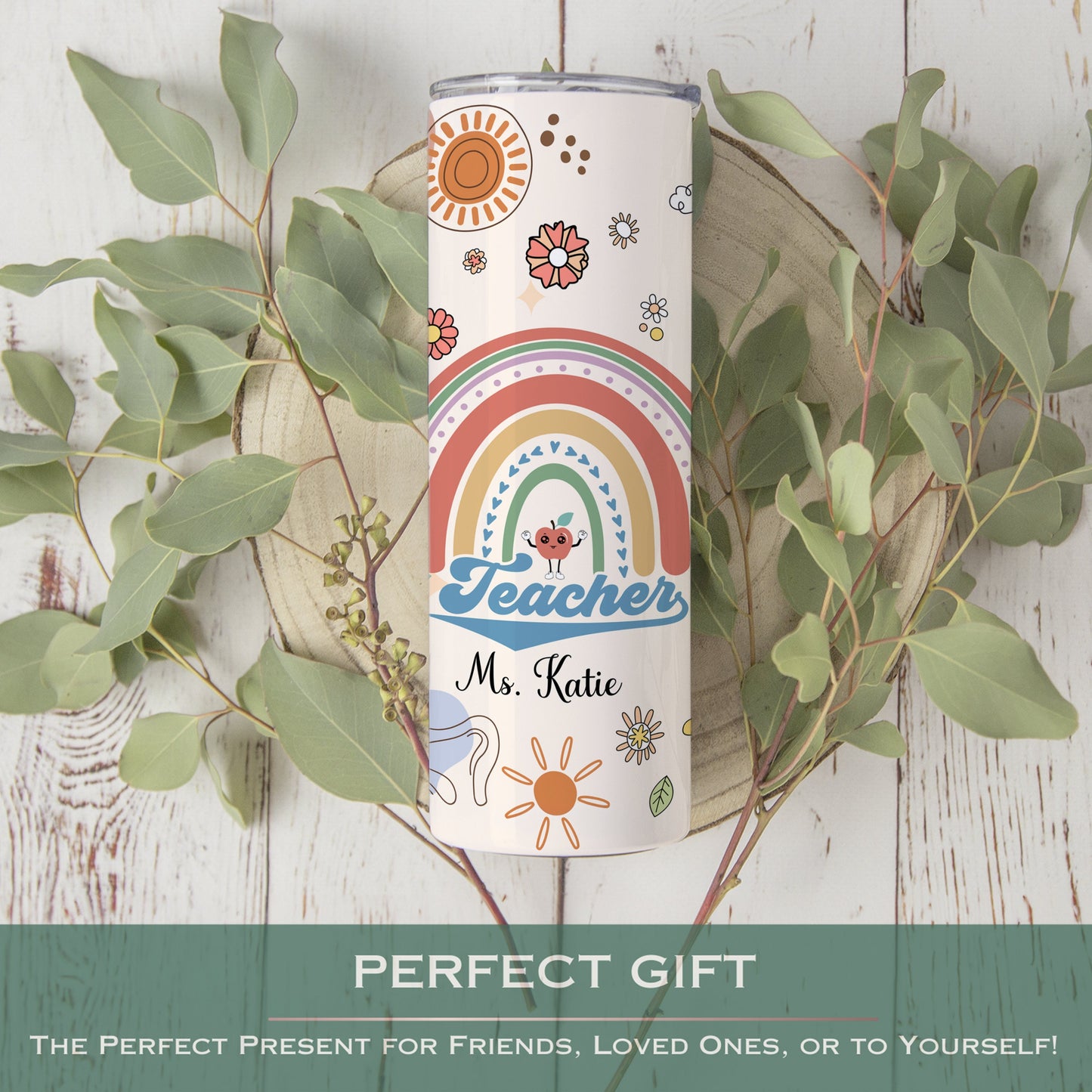 Personalized Retro Teacher Tumbler with Name - Thank You Gift for Teacher Appreciation