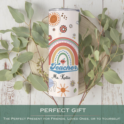Personalized Retro Teacher Tumbler with Name - Thank You Gift for Teacher Appreciation