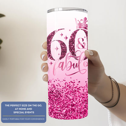 Personalized 60th Birthday Tumbler - Fabulous Sixty Travel Cup Gift for Her