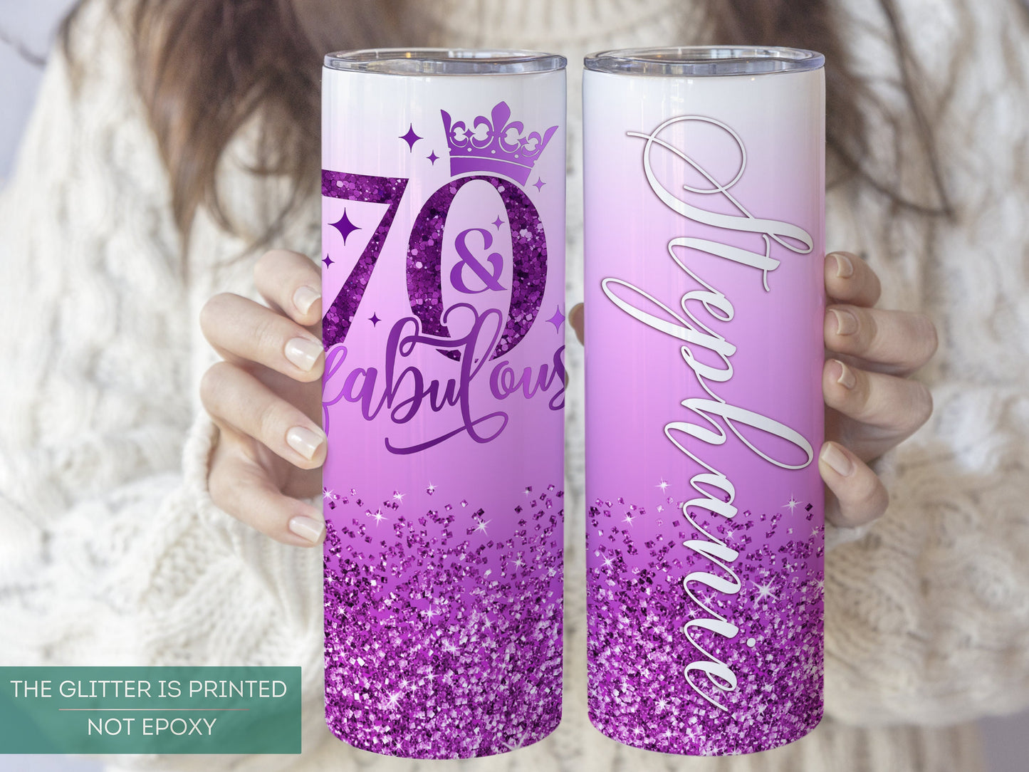 Personalized 70th Birthday Tumbler - Fabulous Custom Cup for Her