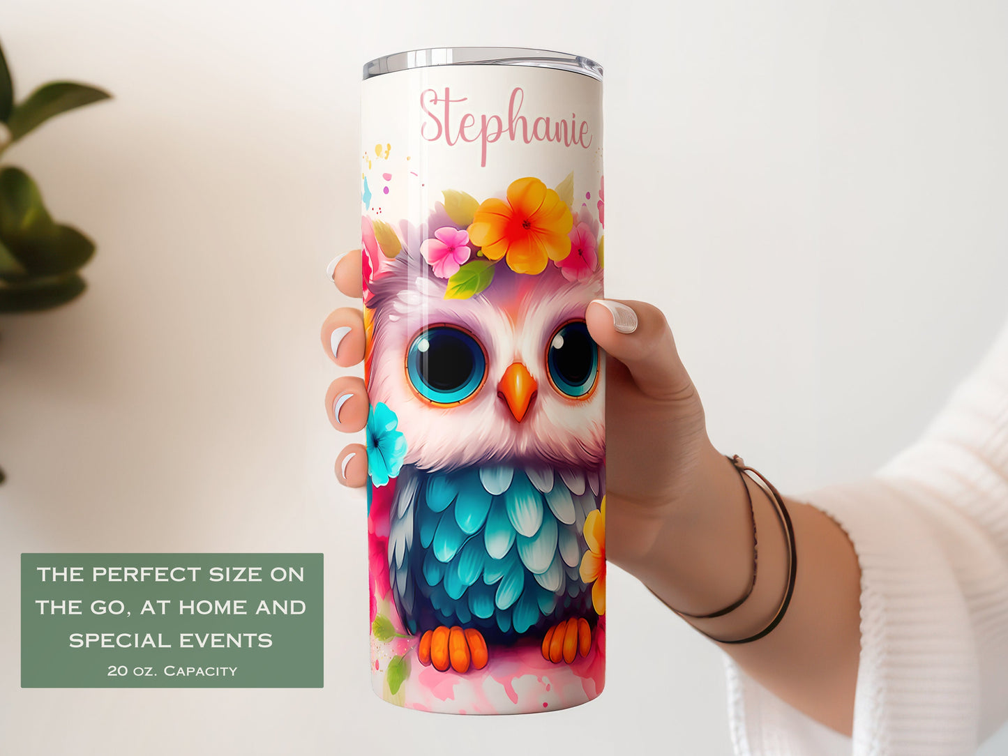 Personalized Floral Owl Tumbler - Cute Custom Gift for Owl Lovers