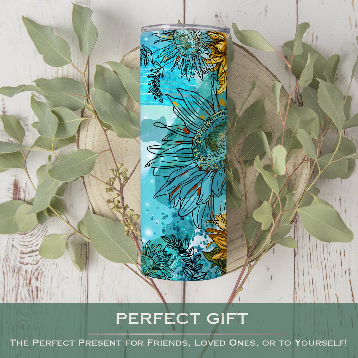 Personalized Teal Sunflower Tumbler - Custom Gift for Women