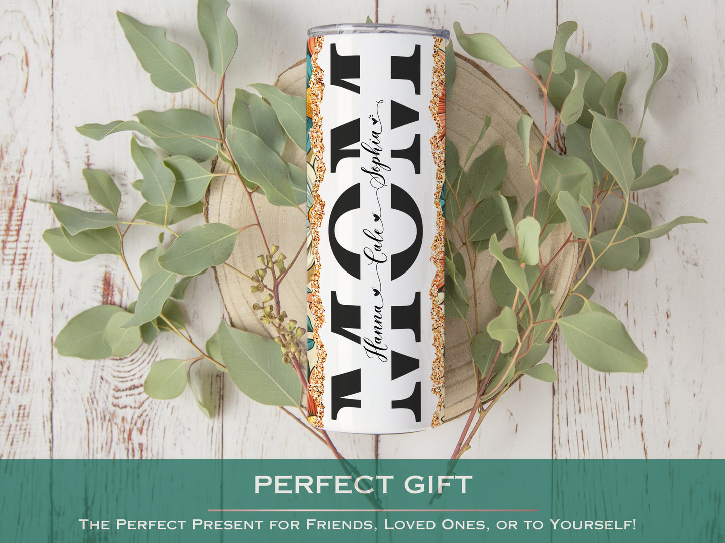 Personalized Retro Flower Tumbler - Custom Mom Gift with Kids' Names