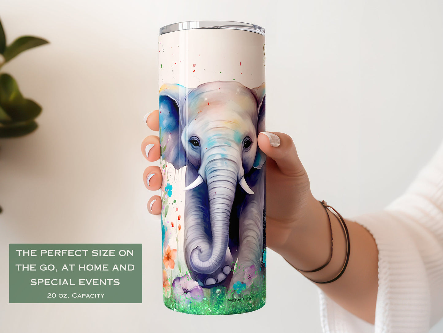 Personalized Floral Elephant Tumbler - Cute Gift for Elephant Lovers