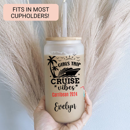 Personalized Frosted Glass Cup - Custom Cruise Tumbler for Girls Trip
