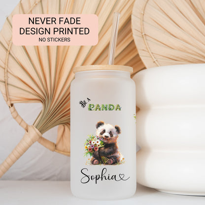 Personalized Panda Glass Cup - Custom Frosted Tumbler for Coffee Lovers