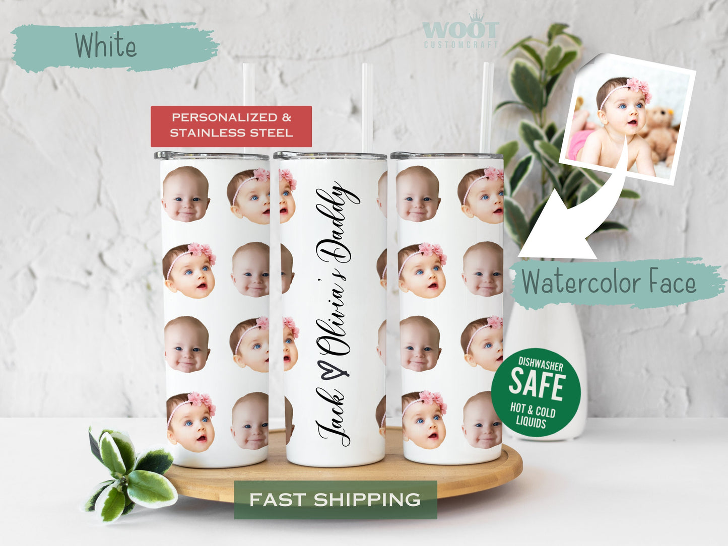 Personalized Watercolor Baby Face Tumbler - Custom Photo Cup for Mom or Grandma