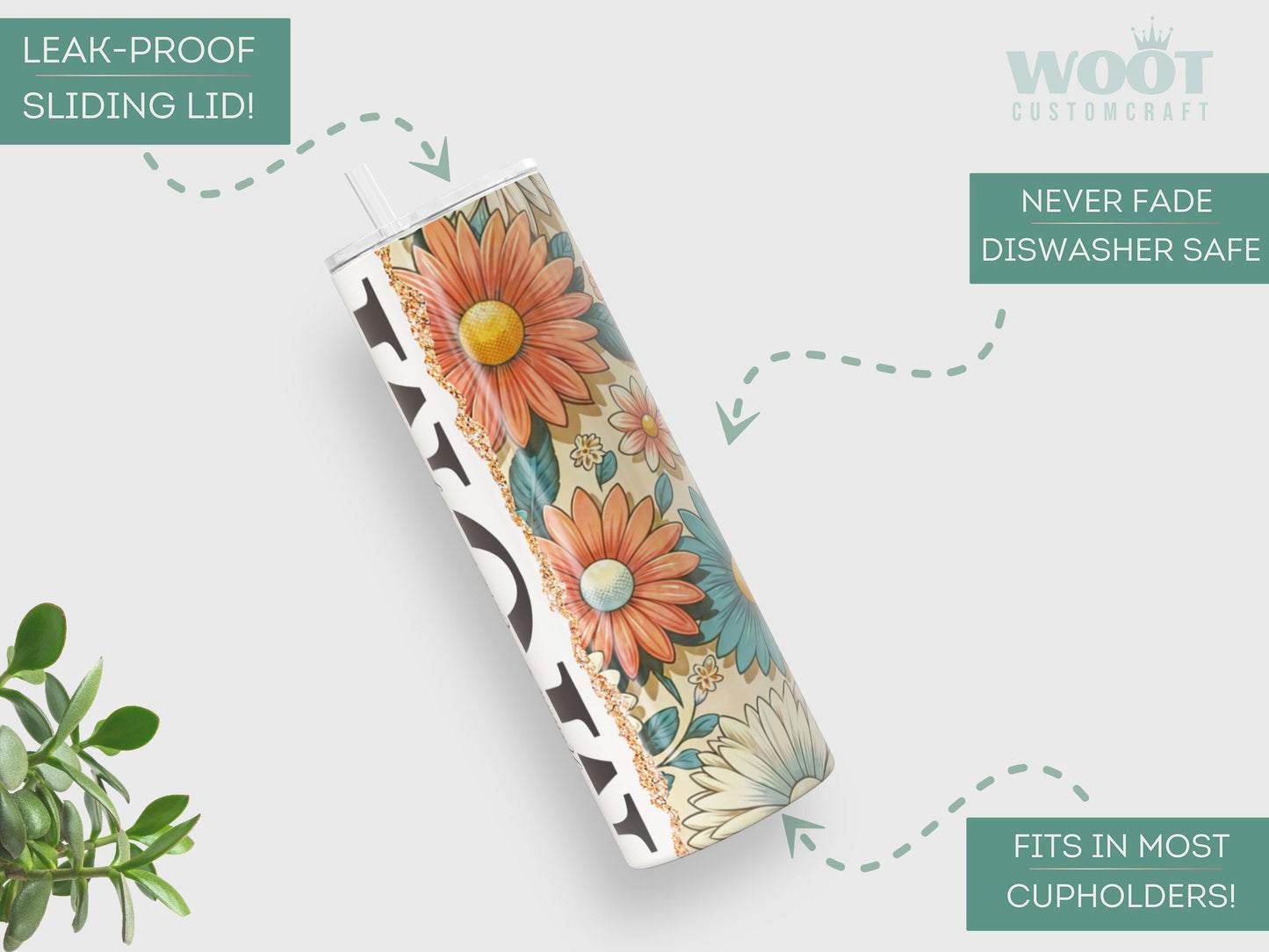 Personalized Retro Flower Tumbler - Custom Mom Gift with Kids' Names