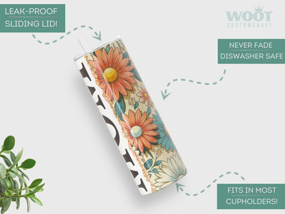 Personalized Retro Flower Tumbler - Custom Mom Gift with Kids' Names