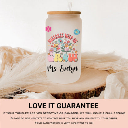 Personalized Teacher Frosted Glass Tumbler - Custom Iced Coffee Cup Gift