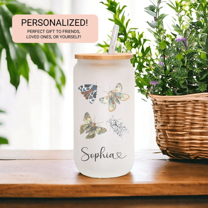 Personalized Moth Glass Cup - Custom Iced Coffee Tumbler for Lovers