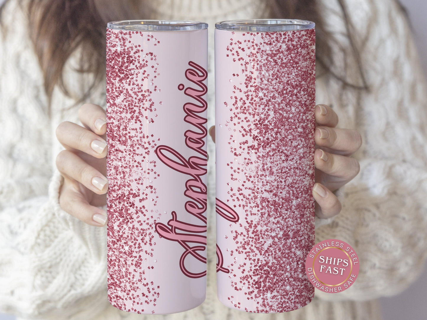 Rose Gold Ombre Glitter Tumbler - Sparkling Gift for Mom