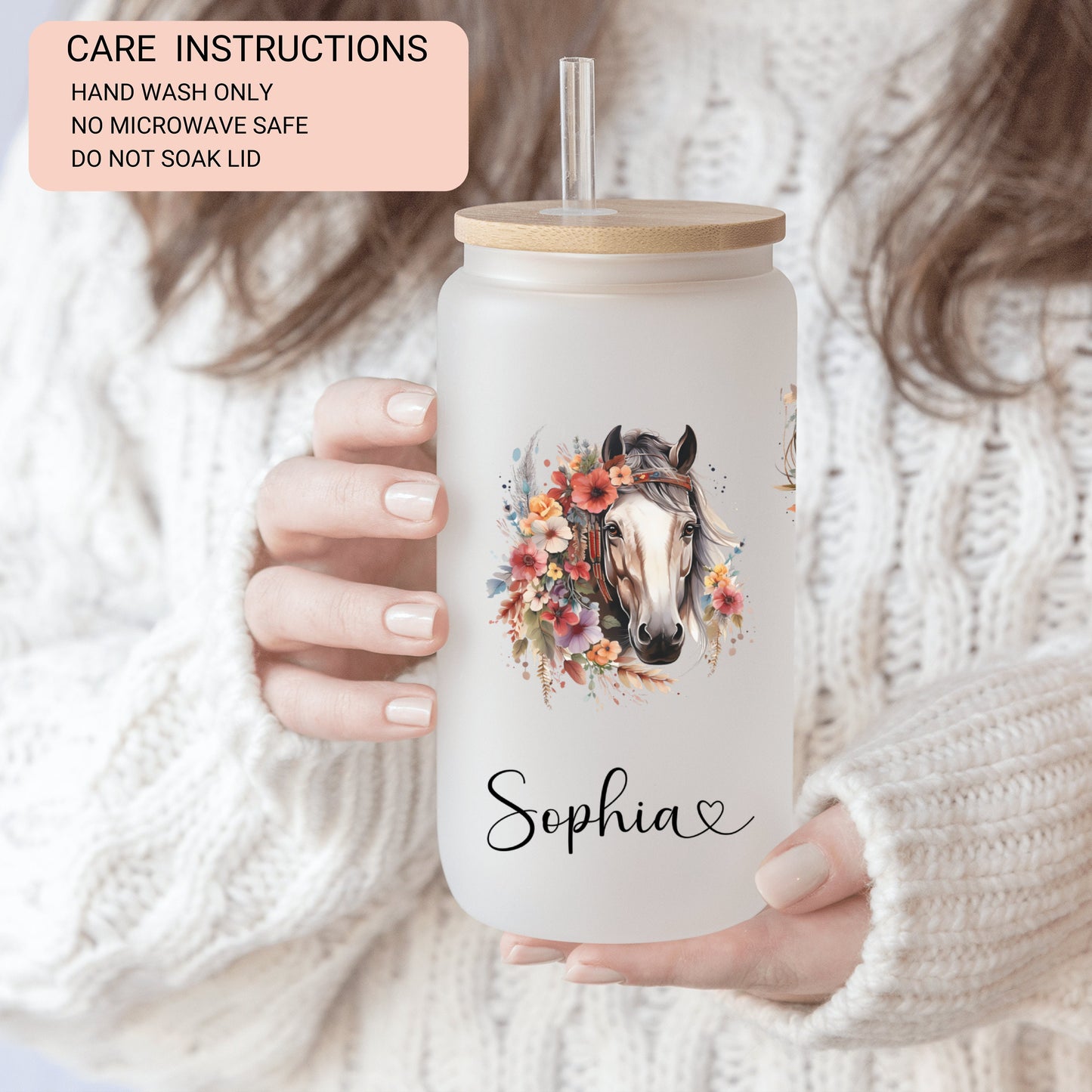 Personalized Frosted Horse Tumbler - Custom Iced Coffee Cup for Horse Lovers