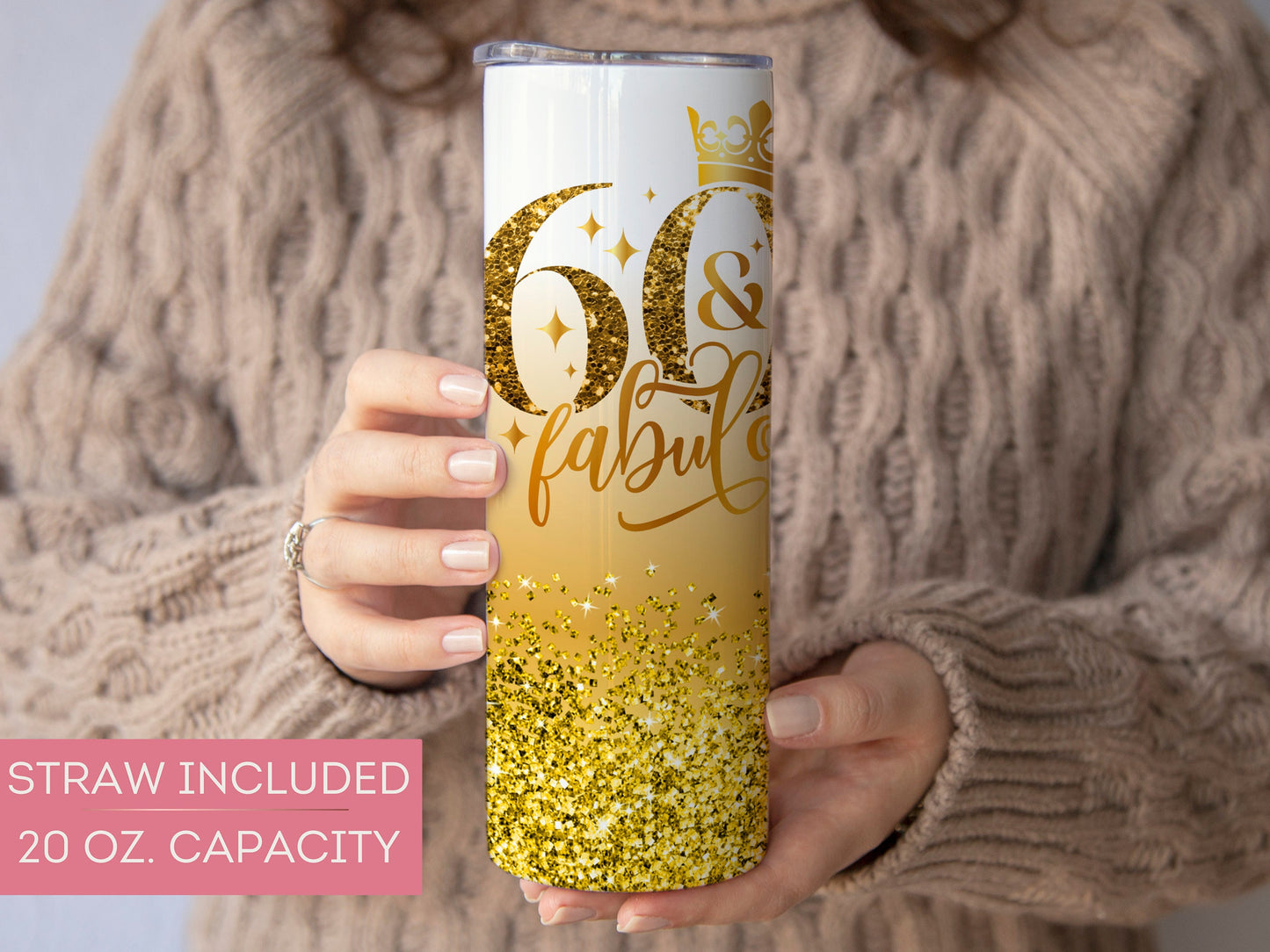 Personalized 60th Birthday Tumbler - 60 and Fabulous Gift Cup for Her