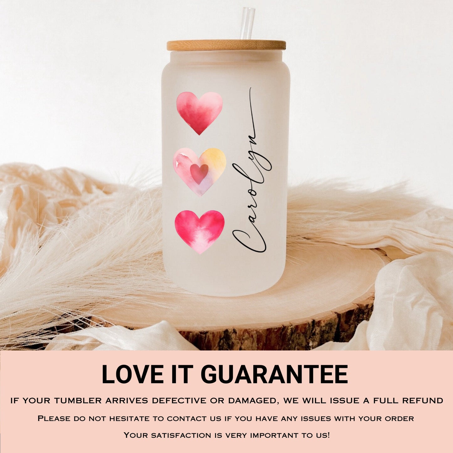 Red Heart Cup Personalized, Red Heart Glass Cup, Custom Red Heart Frosted Glass Cup, Red Heart Glass Tumbler, Red Heart Iced Coffee Cup Gift