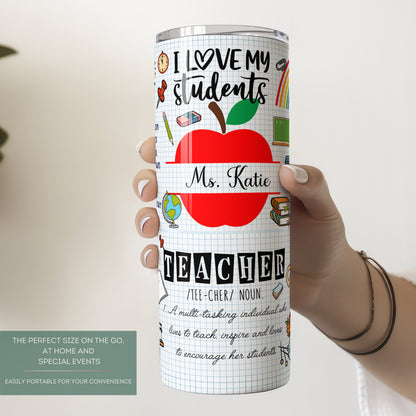Custom Teacher Name Tumbler, Teacher Name Tumbler Personalized, Appreciation Teacher Gift With Teacher Name, Custom Teacher Cup With Name