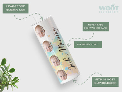 Personalized Watercolor Baby Face Tumbler - Custom Photo Cup for Mom or Grandma