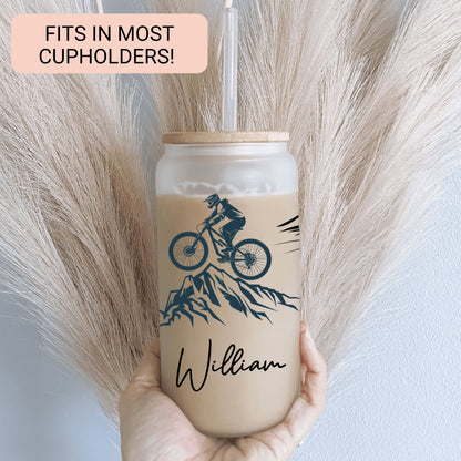 Personalized Mountain Bike Frosted Glass Cup - Custom Gift for Cycling Lovers & Enthusiasts
